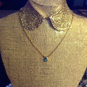 14K Gold Necklace Blue Teardrop